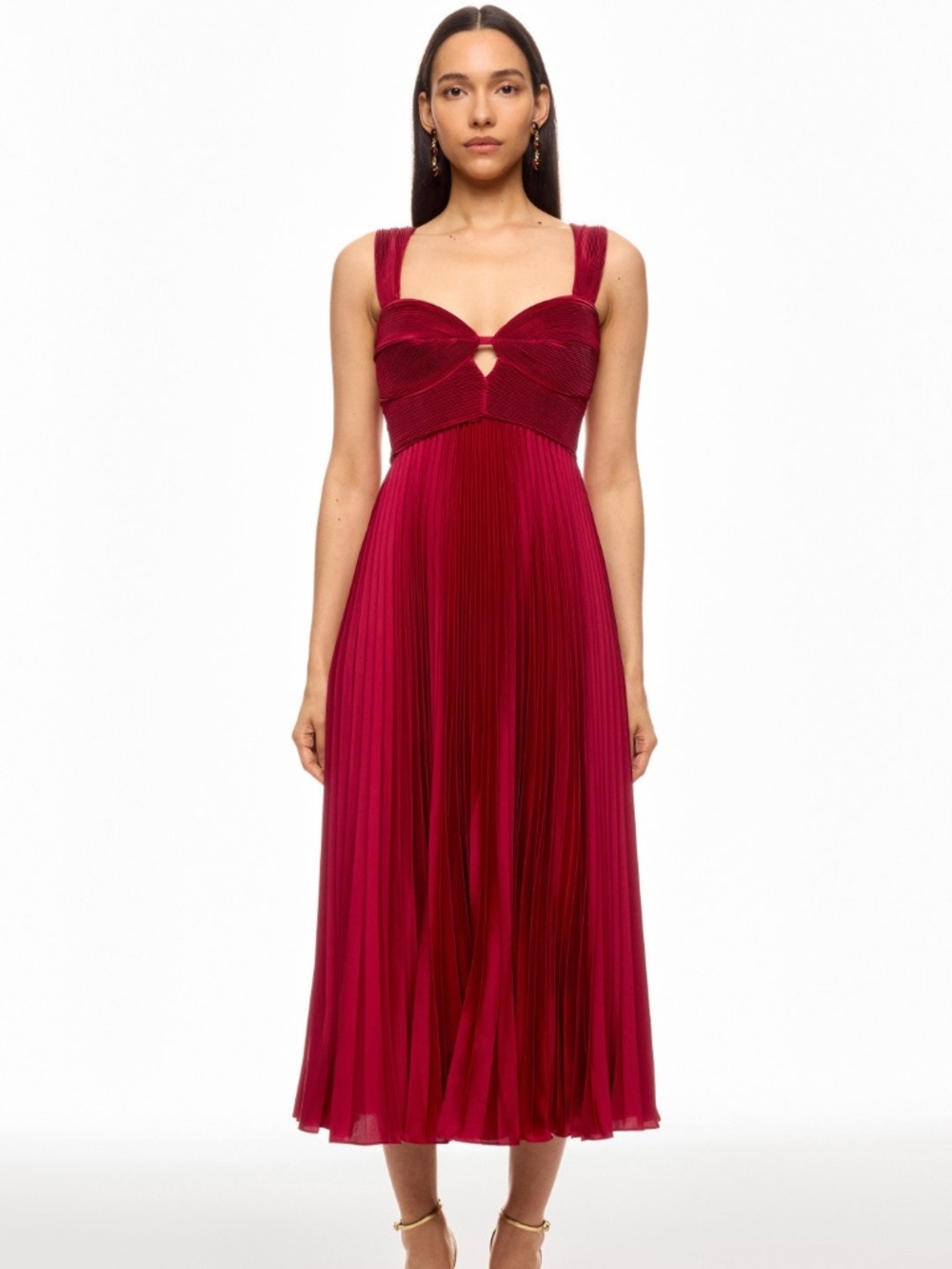 Amur Giselle Red Burgundy Pleated Midi Dress - Size 8